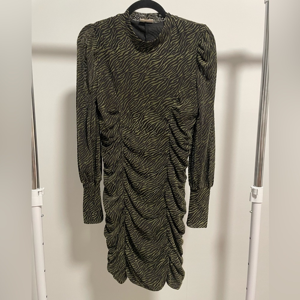 Women’s VILA Black and Green Long Sleeve Ruched Dress Short Size S